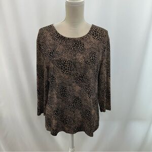Softwear Mark Singer Women’s Blouse Size Large USA Brown Black Shiny Top